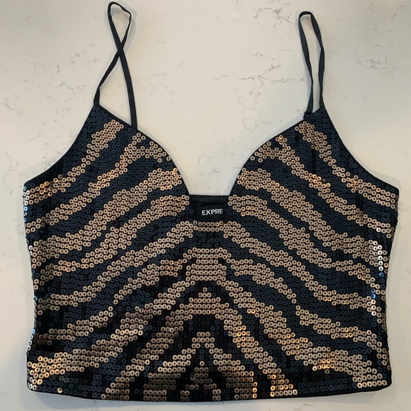 Express Tops - Express Sequined Crop Top, Size M